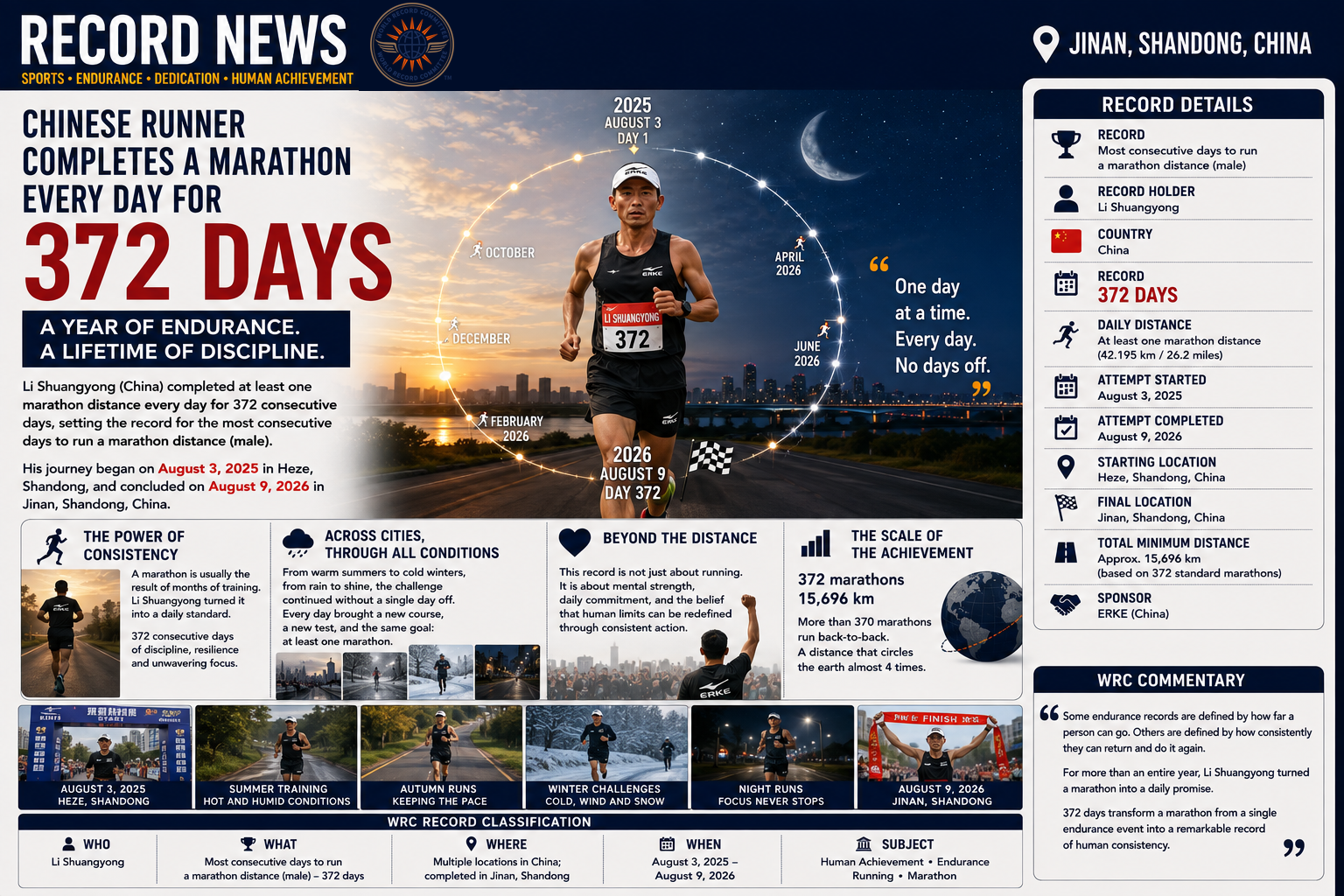 Most consecutive days to run a marathon distance (male)