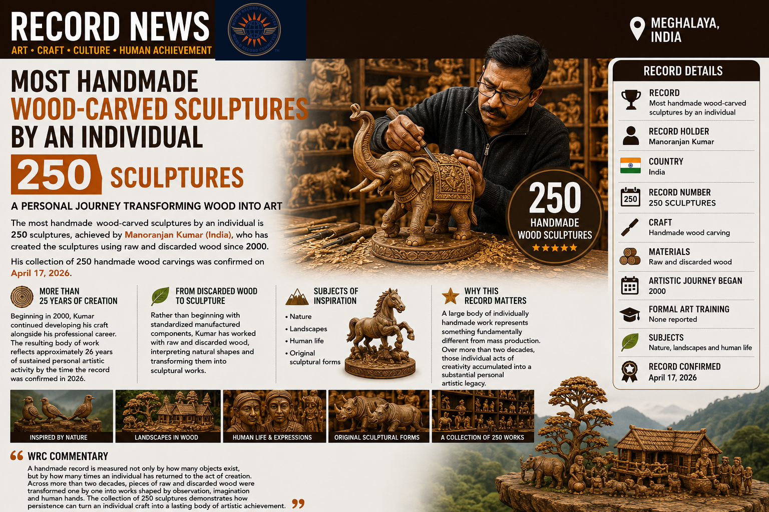 MOST HANDMADE WOOD-CARVED SCULPTURES BY AN INDIVIDUAL